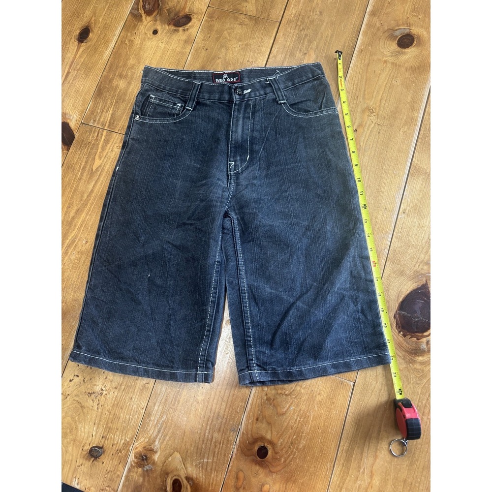 RED APE Boys Black Dark Wash Denim Jean Shorts Size 12 L Relaxed Fit Embroidered